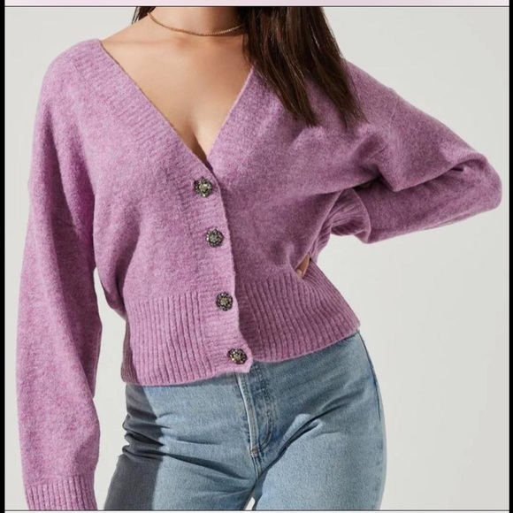 Astr Sweaters - ASTR The Label Belmont Drop-Shoulder Textured Knit Cardigan Woman Medium Purple